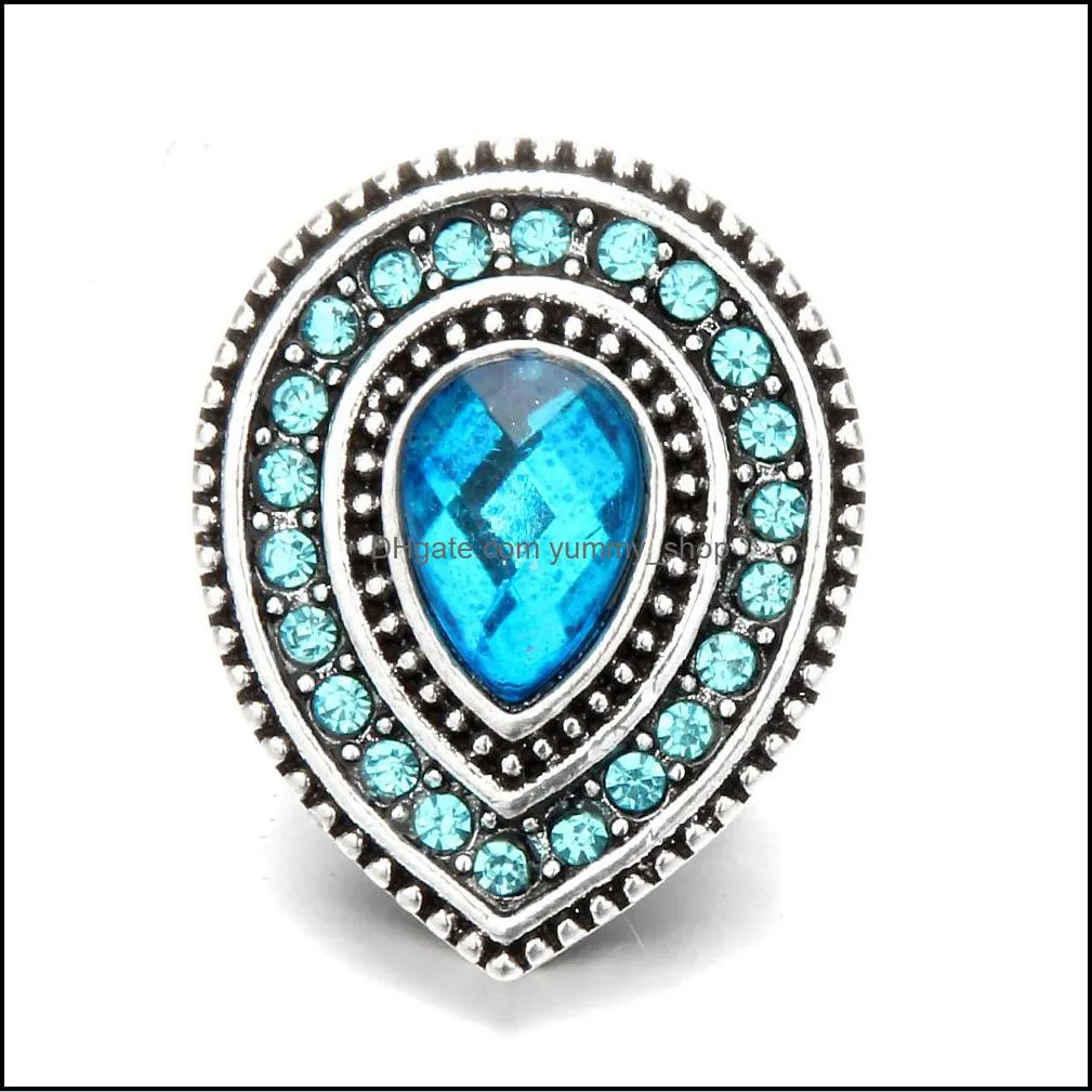 snap button jewelry component rhinestone waterdrop 18mm metal snaps buttons fit bracelet bangle noosa n010