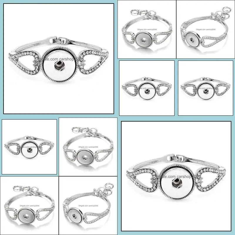 snap button bracelet jewelry vintage silver color heart link bangle fit 18mm snaps buttons diy for women men noosa s0337