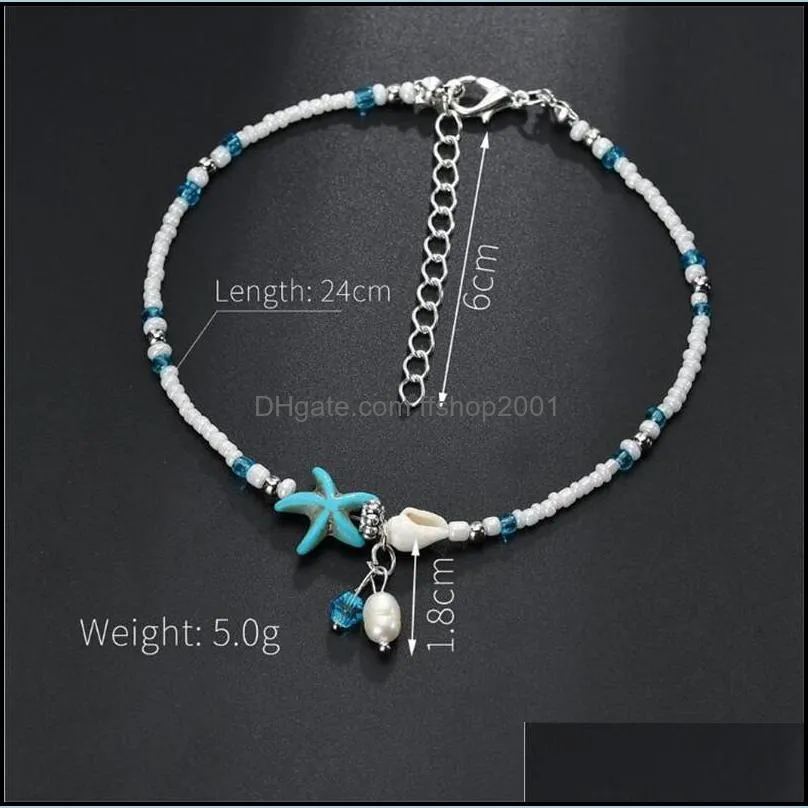 Europe and the United States retro anklet silver conch starfish beads anklet female beach sea hawaii summer hot jewelry
