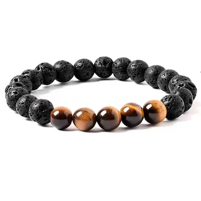 8mm Black Lava Stone Turquoise Tigers Eye Bead Strands Braclets Essential Oil Diffuser Bracelet for Women Men Jewelry