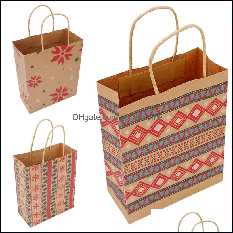 Portable Candy Gifts Pouch Kraft Paper Snowflake Xmas Tree Geometric Prints Packaging Bags Christmas Bag Of Party Decorations 1 06bm