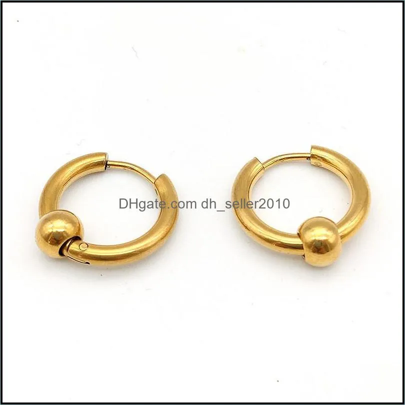 Fashion Men Hoop Earrings Stainless Steel Round Bead Earrings For Women 8mm-20mm Gold/Silver/Black Round Circle Hoop Earrings Jewelry
