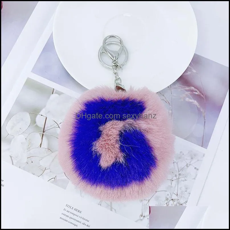 Charm Alphabet Keychains 10cm Artificial Rabbit Fur Ball Letters Keyring Bag Pendant Soft and Plush Pompom Key Chain Jewelry