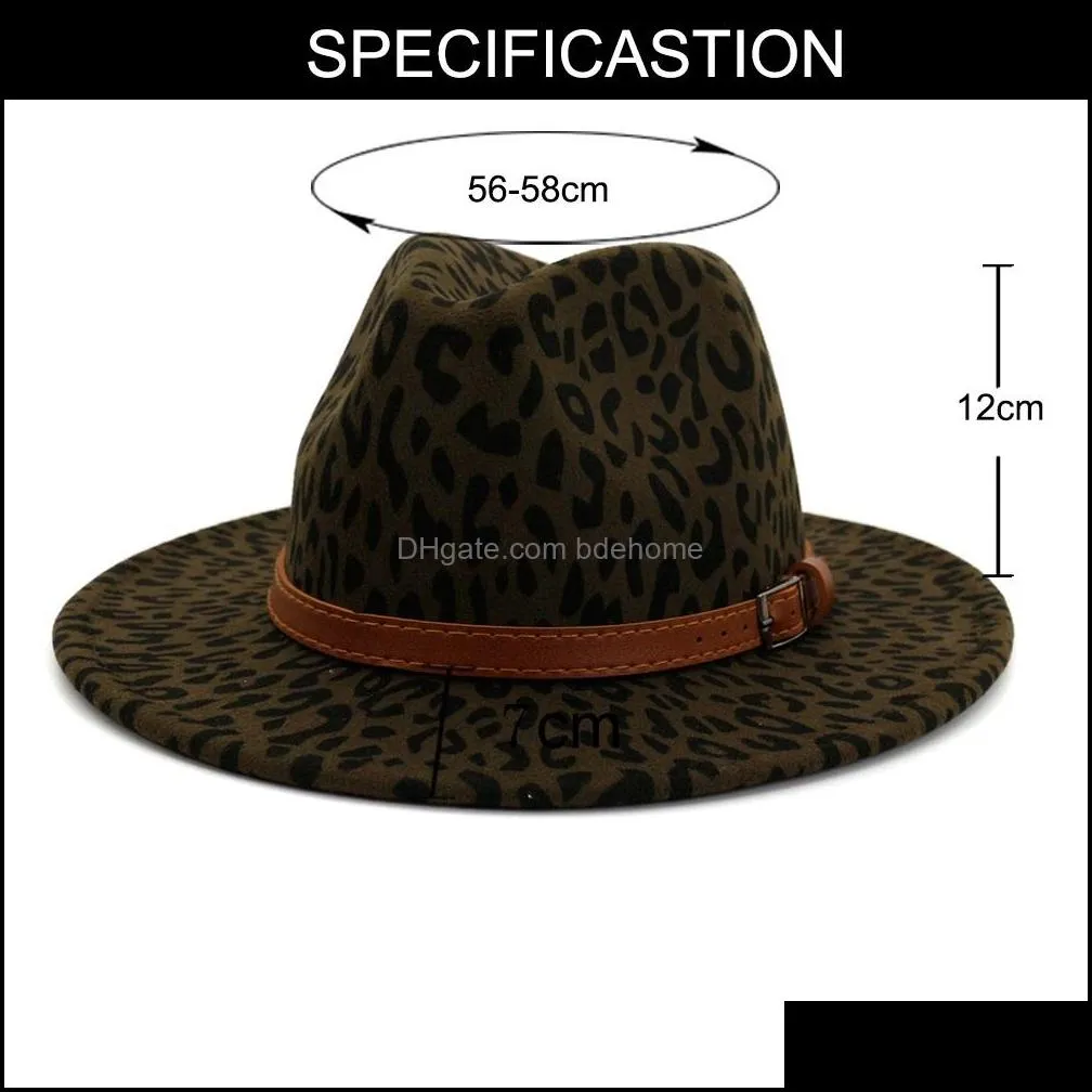 women men lady leopard panama cap jazz formal hat felt wool chapeau panama wide brim fedora hats trilby autumn winter hat new fashion