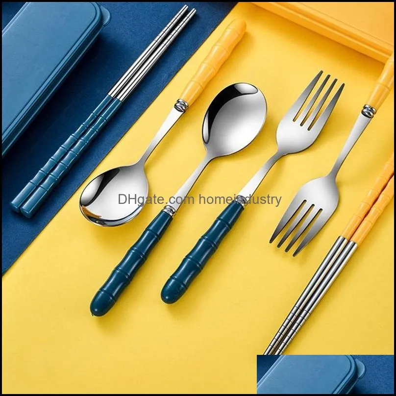 Flatware Sets Dinnerware Portable Stainless Steel Spoon Fork Steak Knife Set Travel Cutlery Tableware Chopsticks StorageFlatware