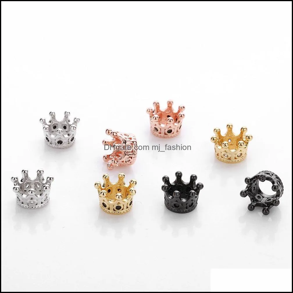 24pcs/lot metal cz king crown spacer beads for jewelry making cubic zirconia rhinestone pave queen crown connector findings