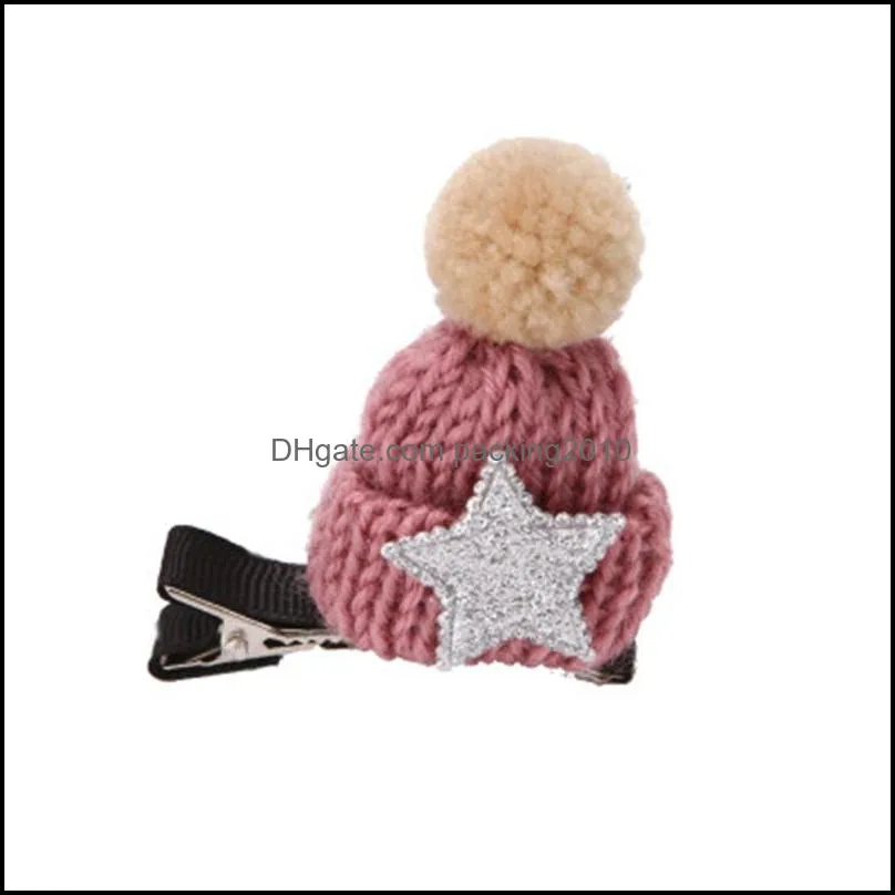 Christmas Hairpin Fashion Wool Cap Knit Hat Hair Clip Children Girls Cute Headwears Multi Color Fashion Style 1 1gl H1
