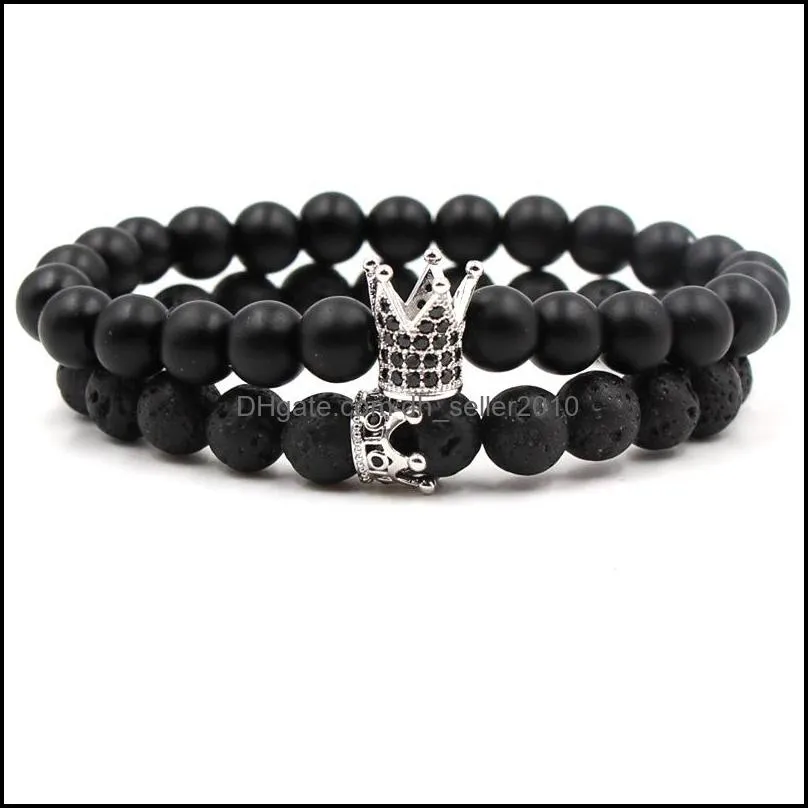 natural black stone crown bracelets set for women men 8mm yoga beads healing energy bracelet bangle handmade jewelry free dhl m475a