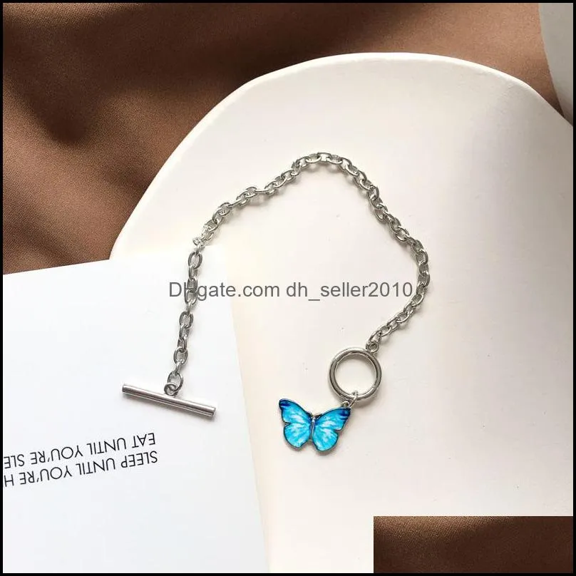 New Elegant Insect Blue Butterfly Bracelet Necklace for Women Girls Minimalist Twisted Chain Pendant Necklace 2020 Statement Jewelry