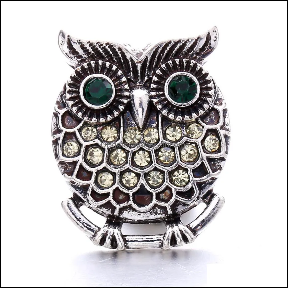 snap button jewelry component rhinestone retro owl 18mm metal snaps buttons fit bracelet bangle noosa n0054