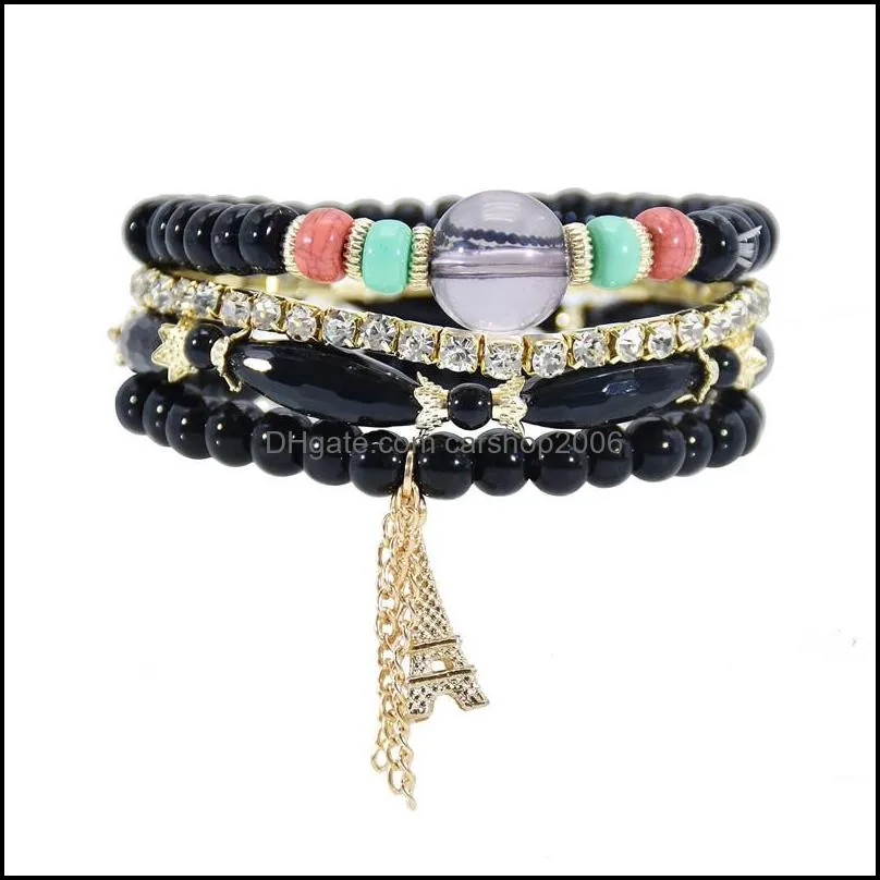 women bohemian bead bracelets bling rhinestone multilayer bracelet charm stretch bangles jewelry fashion accessories gifts