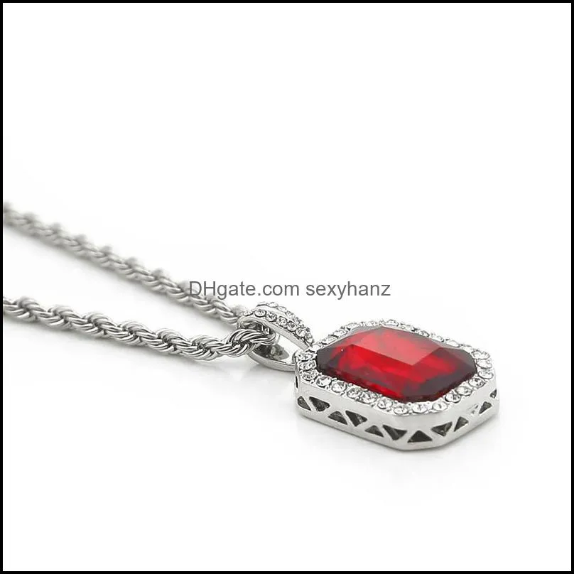 Fashion Hip Hop Diamond Chain Pendant Necklace Square Gem Crystal Necklaces Jewelry for Men Women Party Favors Free DHL P5FA