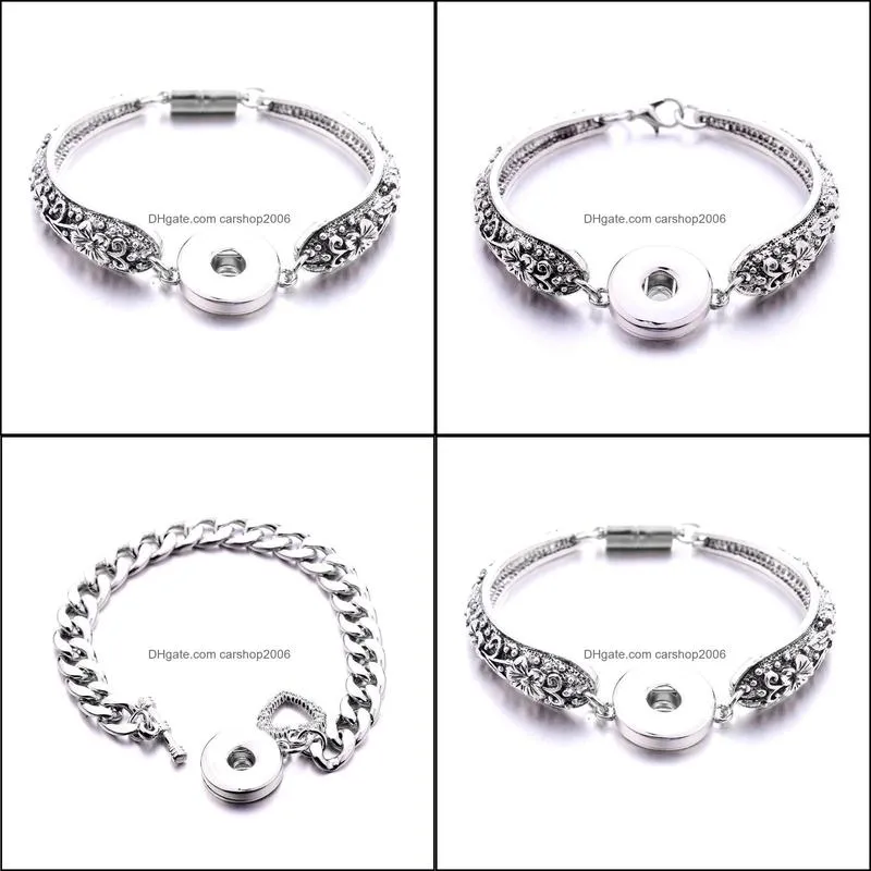 snap button bracelet jewelry vintage silver color plating bangle fit 18mm snaps buttons diy for women men noosa s166