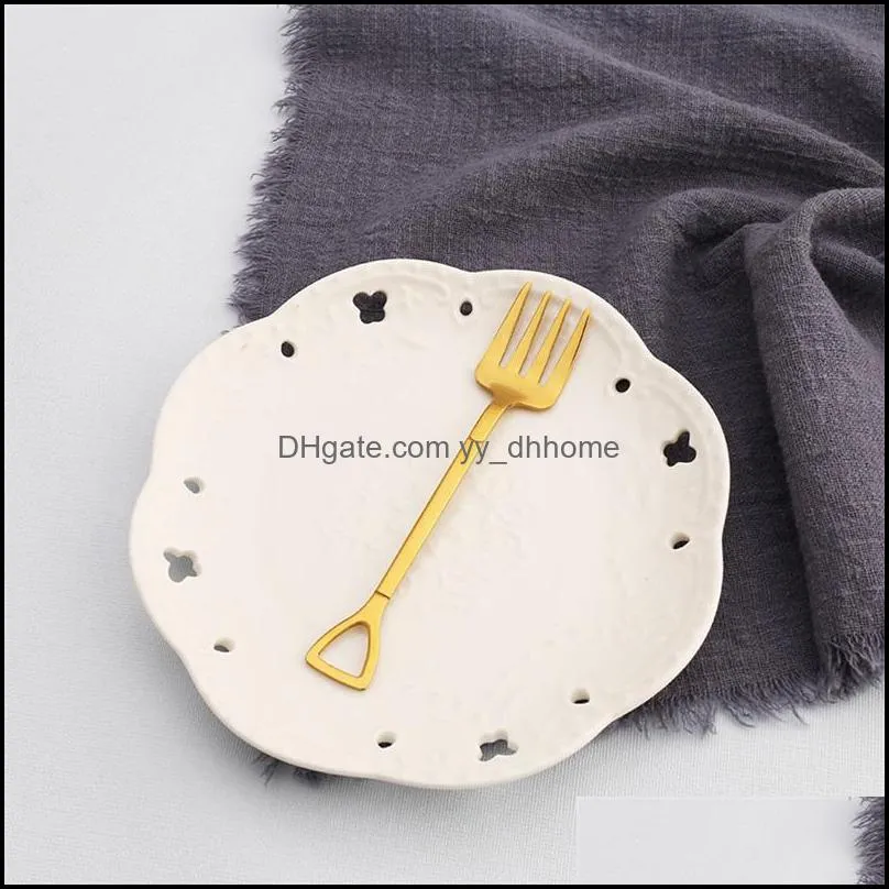 Stainless Steel Dessert Shovel Shape Forks Coffee Stirring Spoon Cake Ice Cream Fruit Fork Cafe Tea Sugar Spoons 1288 V2