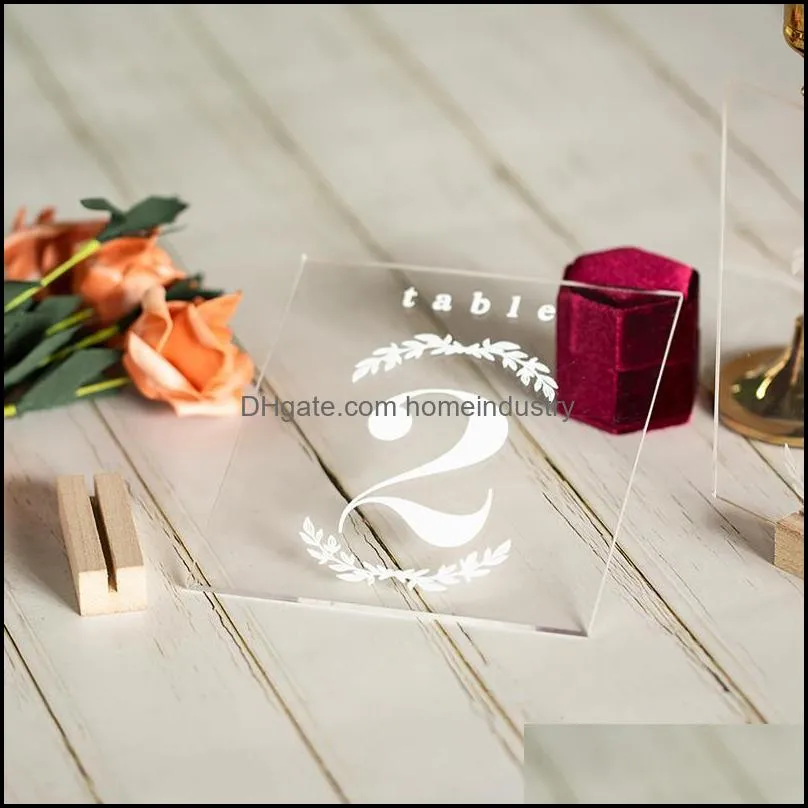 Party Decoration Clear Acrylic Wedding Table Numbers Plexiglass With Wooden Stands Rustic Decor SignageParty