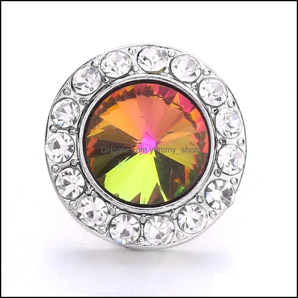 colorful flower crystal snap button jewelry components silver round 18mm metal snaps buttons fit bracelet bangle noosa for women men