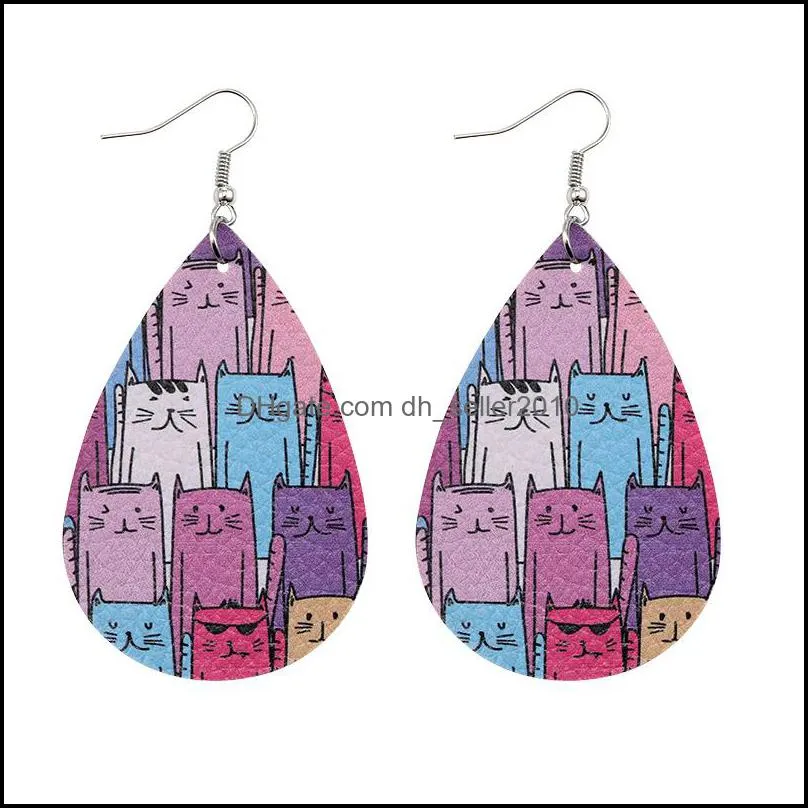 New Animal Printed Leather Earring for Women Female Boho Cat Dog Printed Dangle Drop Earrings Oval Waterdrop Ear Creative Party