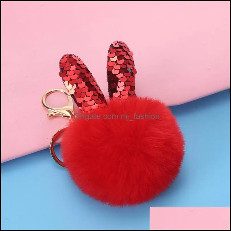 key holder sequins fluffy keyring fur ball keychain cute pompom keyrings bag charm pendant jewelry fashion accessories l983fa