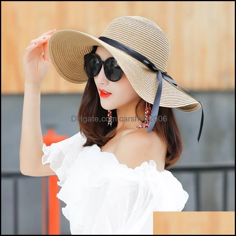 womens wide brim straw sun hat for women floppy foldable roll up cap woman upf 50  summer beach hats