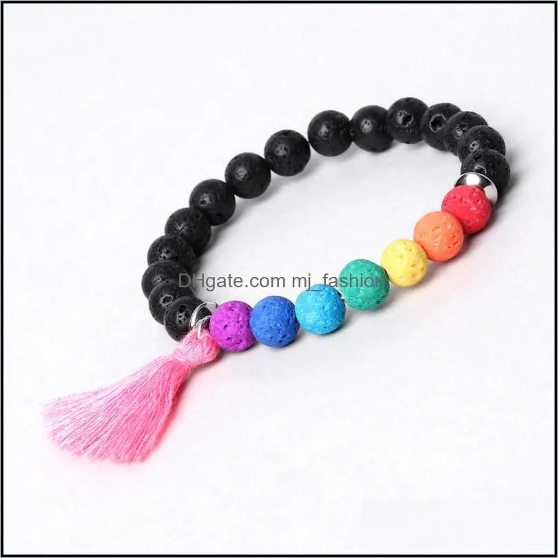 natural lava stone bracelet 8mm yoga beads tassel pendant bangle  oil diffuser bracelets fashion jewelry gift m193r f
