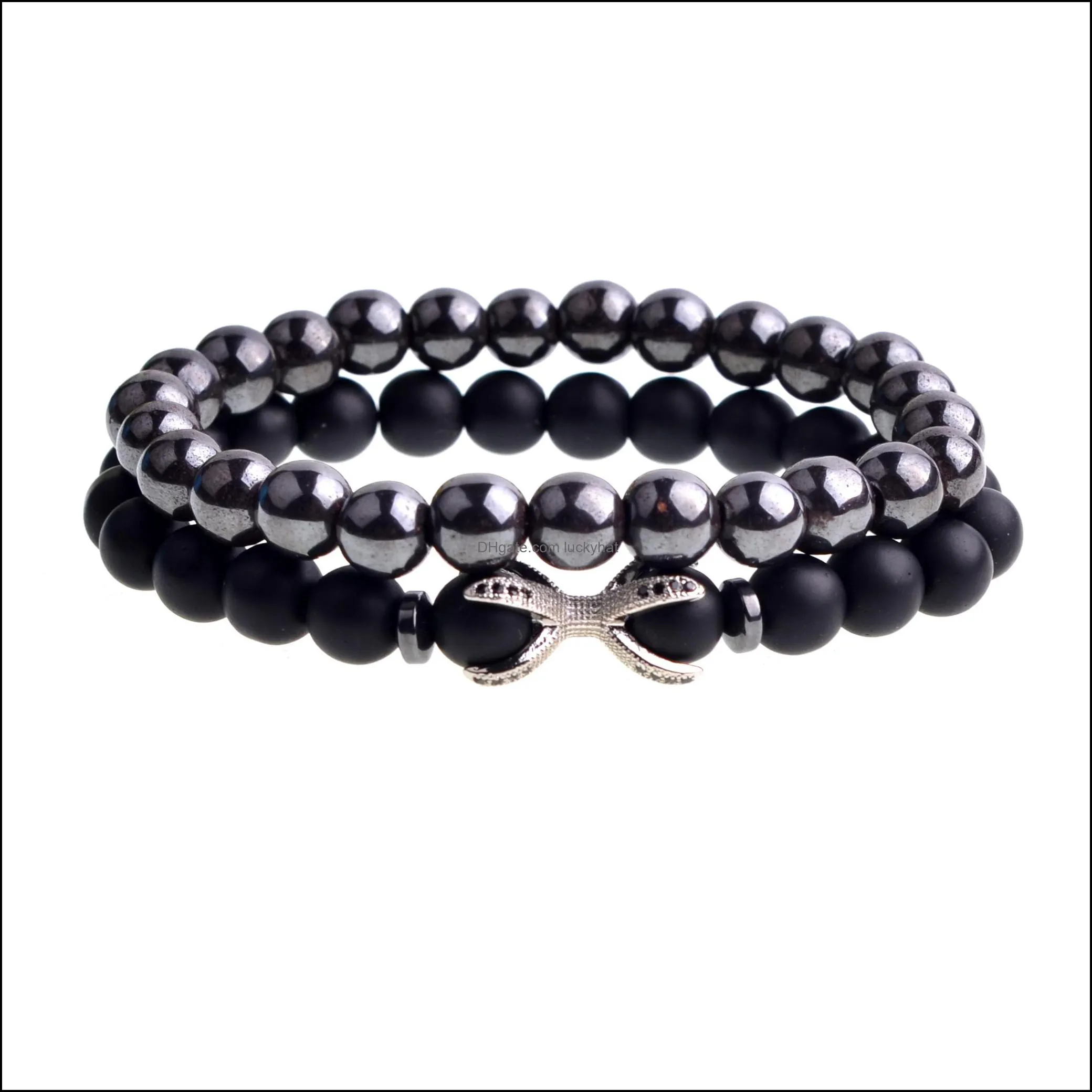 Matte black agate bracelet micro-inlaid zircon octagonal alloy bracelet men and women personality