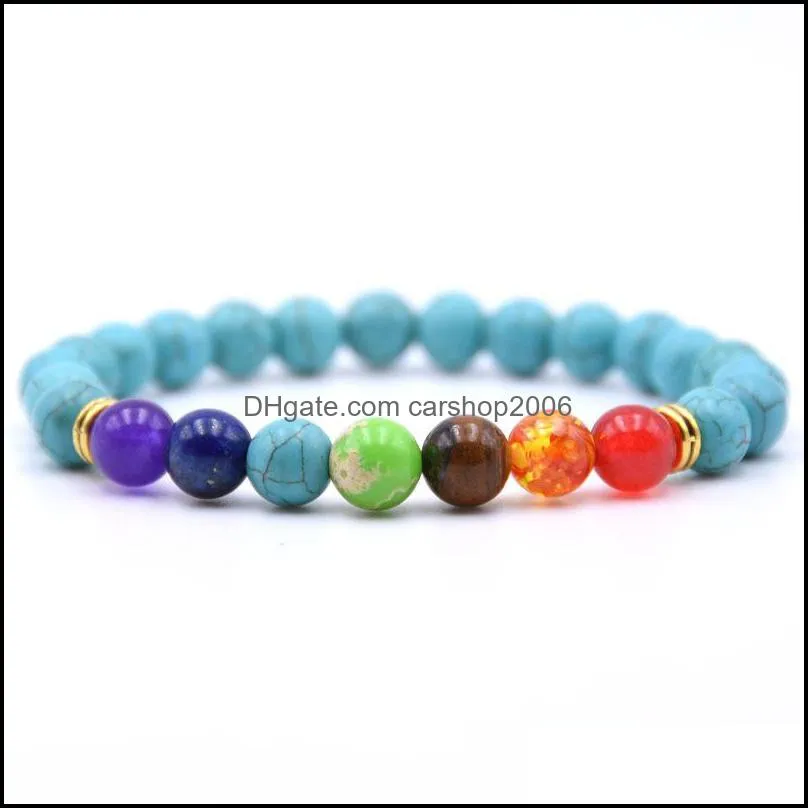 7 Chakra Planet Gemstone Bead Bracelet Men`s Ms. Fused Rock Oil Diffusion Bangle Bracelet Yoga Beads Elastic Adjustable (Color)