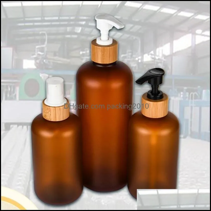 Storage Bottles & Jars Empty 120ml 250ml 500ml Lotion Pump Bottle PET Frosted Bright Amber Cosmetic Refillable Shampoo Shower Gel 5031