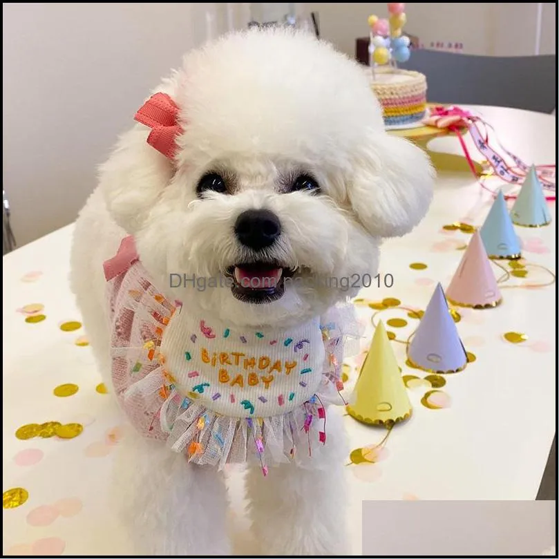 Dog Apparel INS Korea Party Bib Pet Birthday Saliva Towel Bichon Triangle Scarf Cat Hat Set 5491 Q2