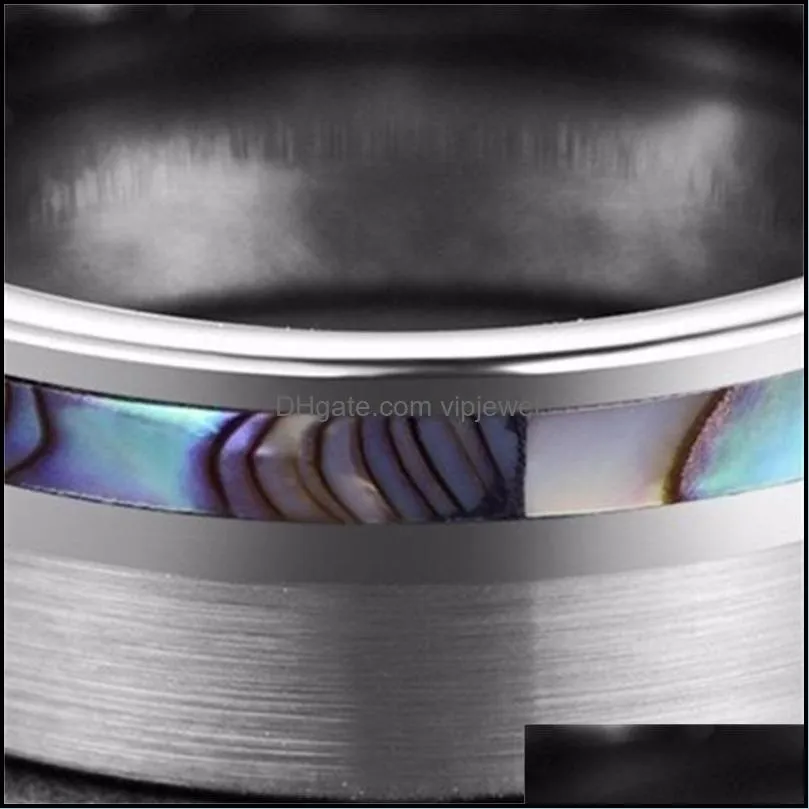 luxury high polished classic simple abalone shell men steel tungsten ring silver men wedding ring jewelry 594 q2