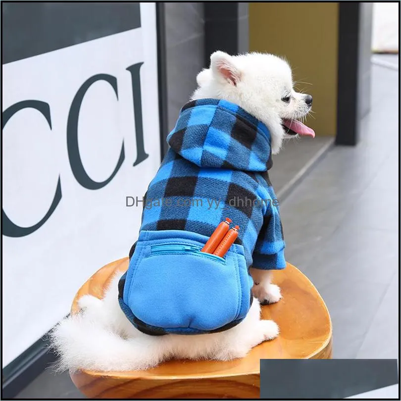 Winter Warm Pet Dog Apparel Clothes Plaid Printing Dog Hoodies Outfit for Small Dogs Chihuahua Pug Sweater Clothing Puppy Cat Coat Jacket 20220112