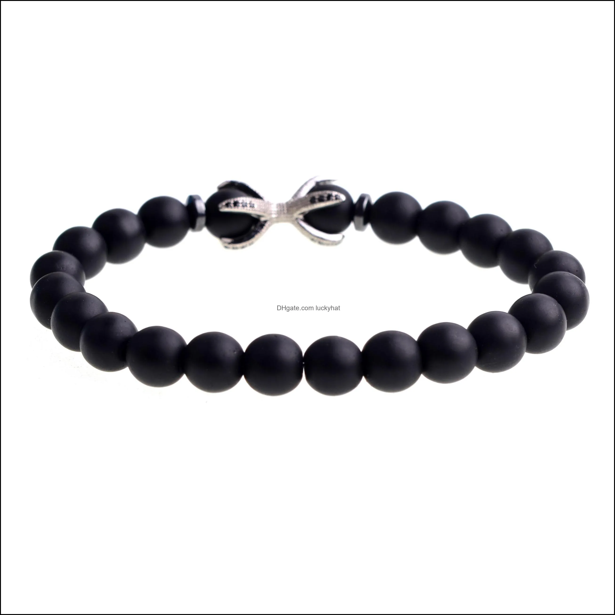 Matte black agate bracelet micro-inlaid zircon octagonal alloy bracelet men and women personality