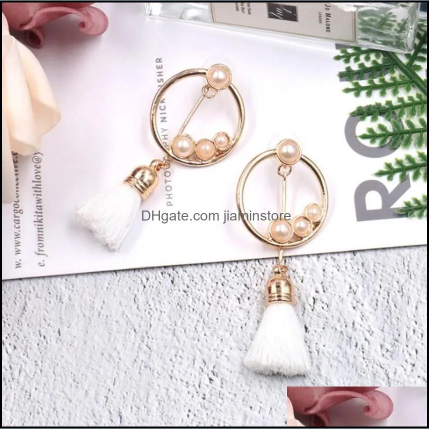 Long fringed earrings round with pearl diamond accessories female dress cocktail wedding earrings