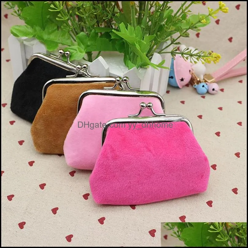 Retro Handbag Flannelette Pure Colors Hand Held Coin Purse With Metal Buckle Women Wallets 3 Inches 1 7wc E1