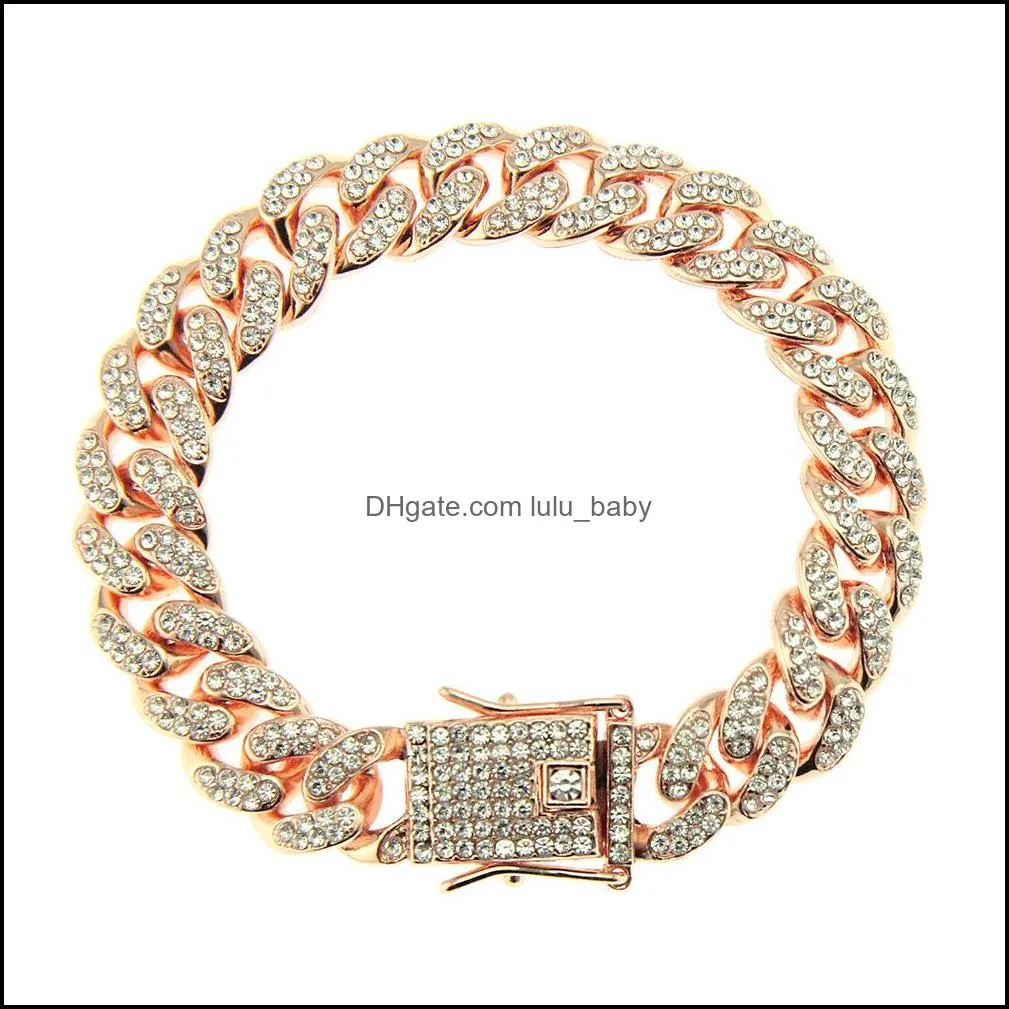 12mm gold plated hip hop cz diamond cuban link chain bracelet for men and women bling rapper bangle q292fz