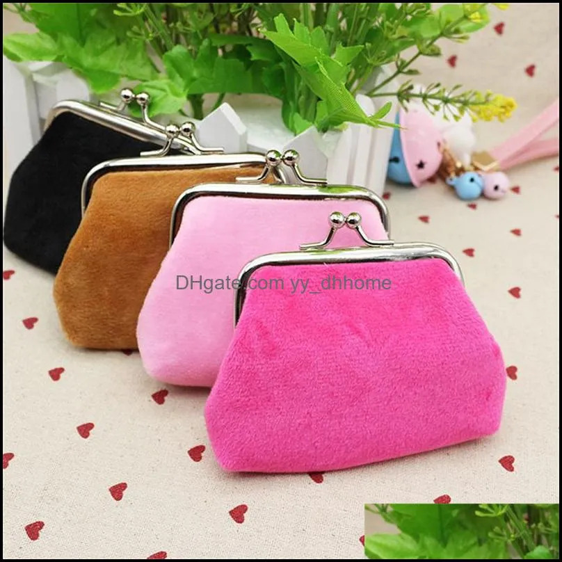 Retro Handbag Flannelette Pure Colors Hand Held Coin Purse With Metal Buckle Women Wallets 3 Inches 1 7wc E1