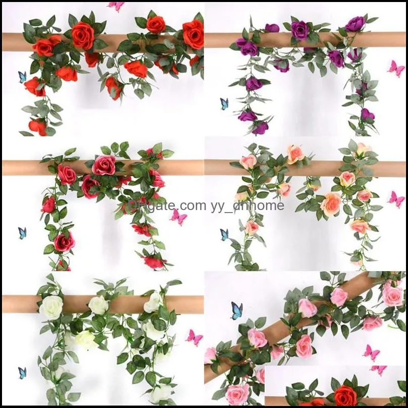 2.2M Artificial Flower Vine Plastic Rose Leaf Wedding Decor Real Touch Flowers Hanging Garland Home Furnishing Flower Rattan New 6 5sw