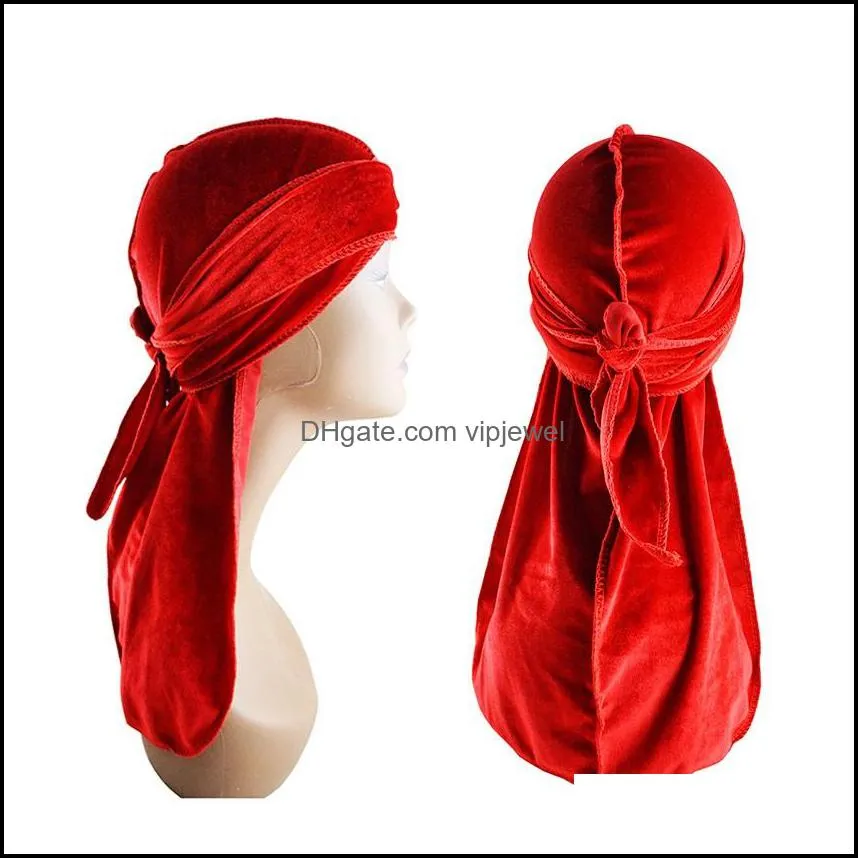 Long Tail Turban Cap Women`s Hat Men`s Caps Woman Man Pirate Hats Male Female Durag Headwraps Headwear Hair Accessories