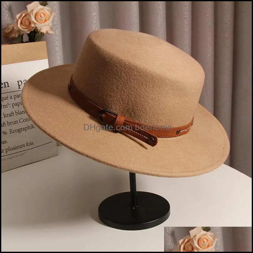 french belt flat formal wool hat girls jazz top hat women stingy brim hats panama cap lady felt fedora caps woman retro trilby chapeau autumn