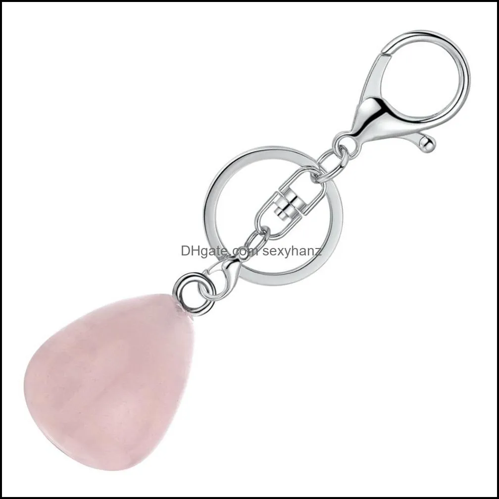 Design Keychain Waterdrop Natural Crystal Quartz Stone Keyring Key Chains For Couple Friend Gifts DIY Jewelry
