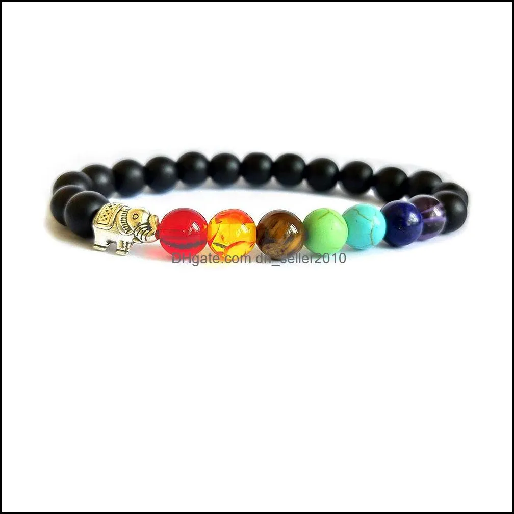 natural stone 7 chakra bracelet elephant bangle round beads essential oil diffuser fashion elastic bracelets for women men