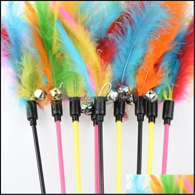 Plastic Feather Cat Teaser Stick Colour Small Bell Cats Pole Toys Scratch Resistance 55cm Interesting 0 9fz Q2