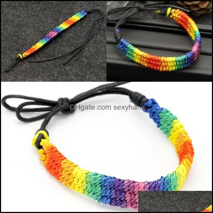 Charm Lesbian Valentine`s Gifts LGBT Flag Braid Handmade Rainbow Gay Pride Bracelet Love Delicate Friendship Bracelets M094FA
