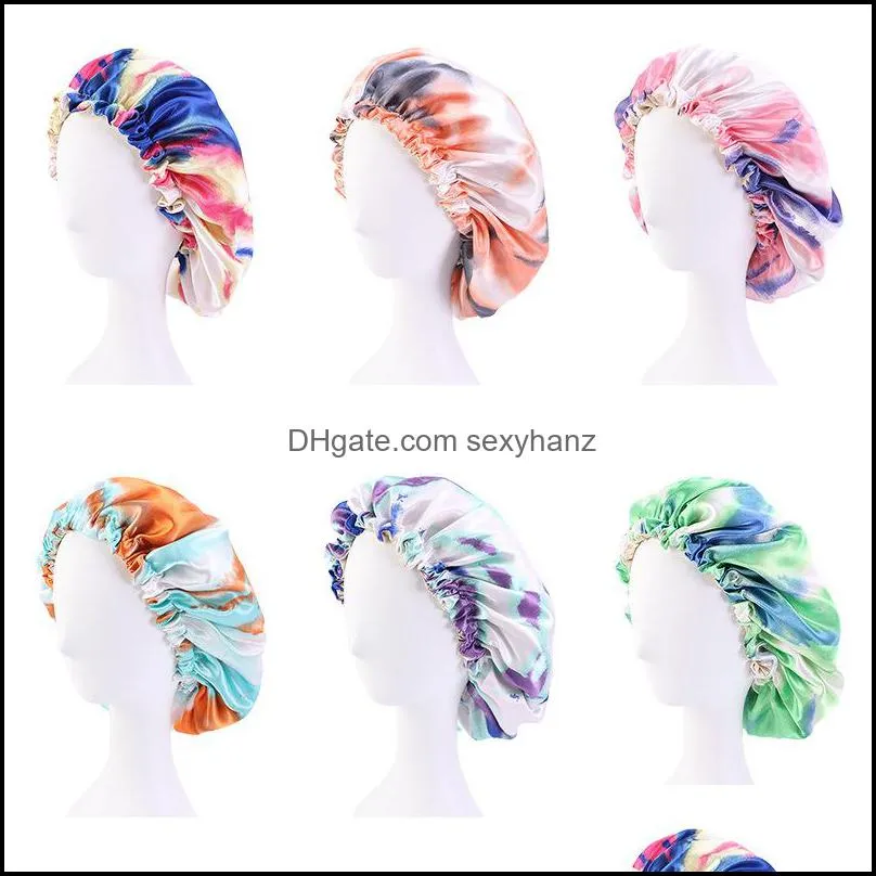 2020 Satin Silk Bonnet Sleep Cap hats tie-dyed Night Cap Hat Double side Salon Bonnet Head Hair Covers Caps For Women christmas gift