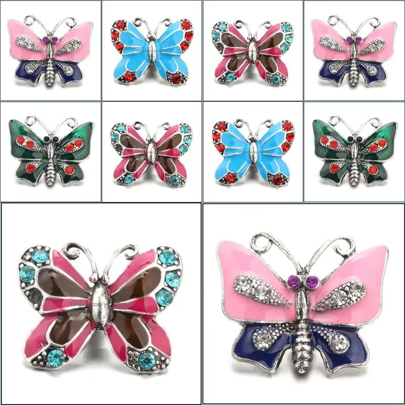 snap button jewelry components enamel colorful butterfly 18mm metal snaps buttons fit bracelet bangle noosa
