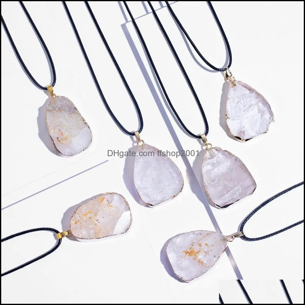 Natural Crystal Pendant Necklace Raw Quartz Stone Healing Irregular Handmade Chakra Jewelry for Women Girl Long Chain