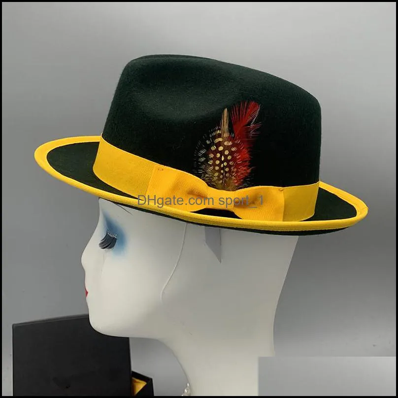 Wool Jazz Top Hats Women`s Fedora Hat with Feather Fedoras Women Small Brim Cap Woman Autumn Winter Caps 2022 Fashion Accessories Christmas