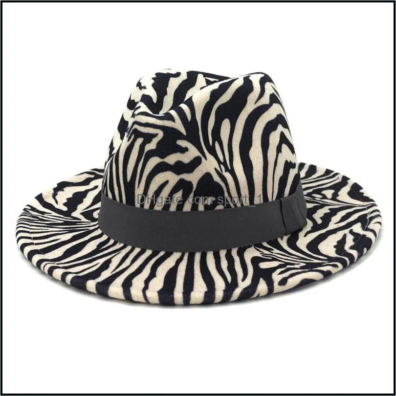 Zebra stripe Jazz Cap Women Men Wide Brim Hats Formal Hat Man Panama Hat Woman Felt Fedora Caps mens Trilby winter Fashion Accessories