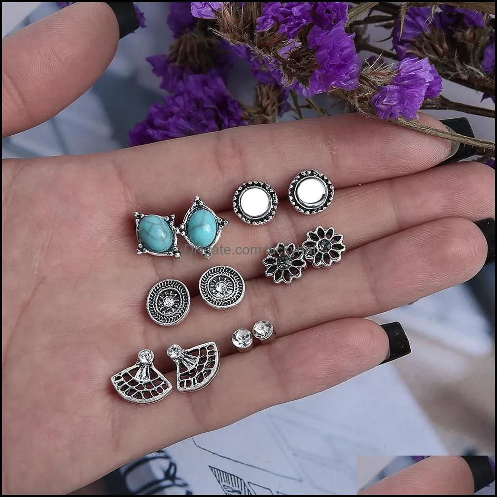 Women`s Earring Set Stud Chakra Charms Healing Yoga Silver gold Metal Earring for Girl friend Gift Party