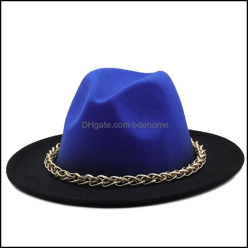 gradient fedora hat for women men fedoras bulk men`s women`s felt hats with chain woman man panama cap female male jazz top caps spring fall winter wholesale