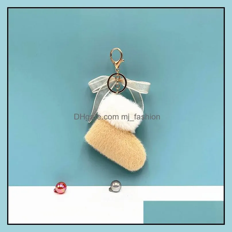 car key holder fluffy pom poms keychains bowknot keyrings for charm bag pendant christmas keychain accessories x651fz